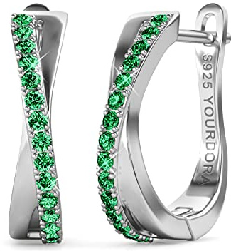 YOURDORA Creolen Silber Damen Klein Ohrringe 925 Silber Rhodiniert Kreolen 15mm mit Zirkonia aus Österreich (Weißgold - Kleeblatt grün)