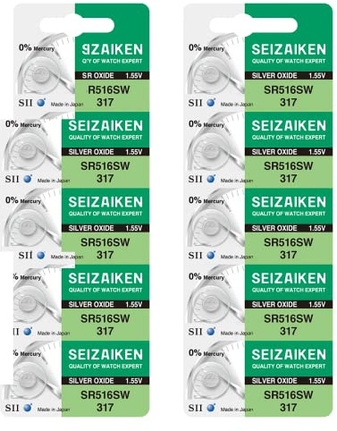 Seizaiken 317 SR516SW 1,55V 0% Hg - Pilas de óxido de plata para reloj (10 pilas) Fabricadas en Japón por Seiko