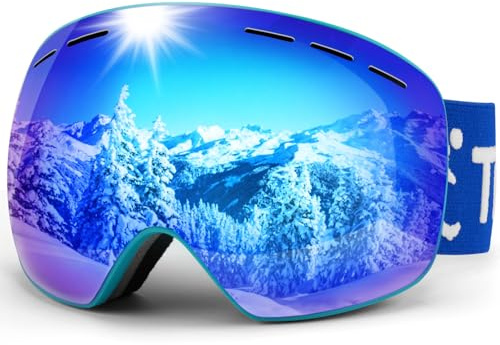 Trusiel Maschera Sci, Occhiali da Sci OTG, Anti Nebbia Anti-UV Maschera da Sci Donna Uomo, Occhiali da Sci Casco Compatibile per Sci Snowboard Sport Invernali (Blu (VLT 15%))