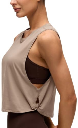 CRZ YOGA Dam Pima Cotton Workout Tank Crop Sports Shirt Ärmlös Yogalöpare Murbruk färg L