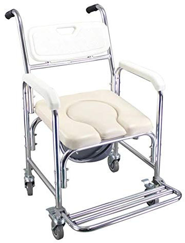 Duschkabine Kommode mit Armlehnen mit Gesundheits Leitung, Toilette mit Rollen Duschstuhl mit Rollen (4 Radbremsen), Toilettensitz Lehne und Sitz, Spritzschutz mit Eimer (Color : 2)