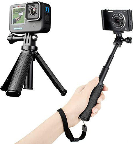 YALLSAME Mini Selfie Stick Tripod for GoPro Hero 13 12 11 10 9 8, Portable Handle Grip Action Camera Selfie Stick for DJI Osmo Action 6/5 Pro/4/AKASO Brave EK7000, Extension Pole Tripod for GoPro Max