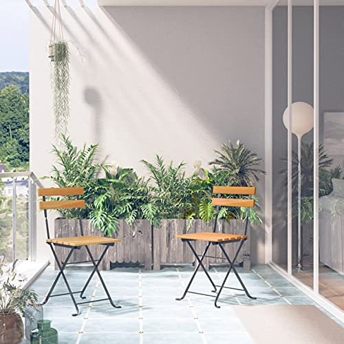 Festnight Gartenstuhl Klappbar Gartenstühle Set 2 Stühle Holz Klappstuhl Holz Gartenstühle Holz Balkonmöbel Holz Terrassenstühle Klappstuhl Balkon Holzstuhl Garten Stahl und Massivholz Akazie