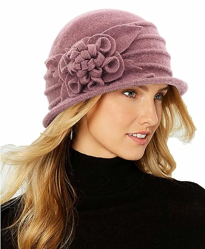Runder Glockenhut für Damen Vintage Wolle 1920er-Jahre Glockenhut Wintermütze, Rose, M