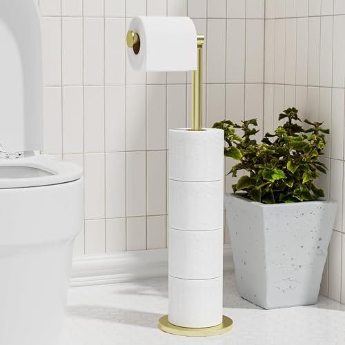 niffgaff Porte-rouleau de papier toilette autonome pliable en acier inoxydable pour salle de bain, support anti-rouille, distributeur de rangement sur pied, peut contenir 5 rouleaux