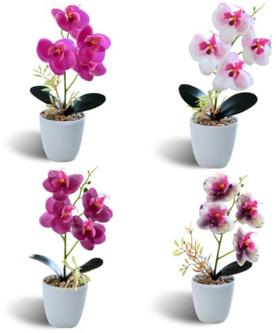 SHARPMAX 4 StüCk KüNstliche Orchideen Im Topf Kunstblumen KüNstliche Pflanzen FüR TischbüRo Home Hochzeit Party Bad Balkon Garden Decor(A)
