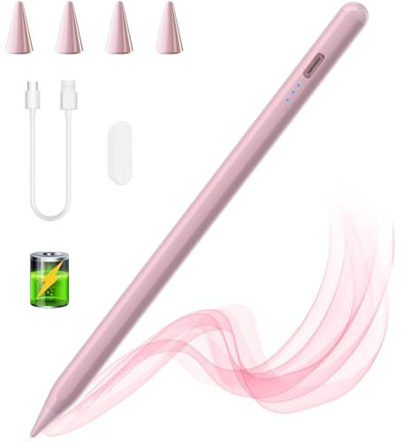 Penna Touch per iPad 11 A16/10/9/8/7/6 Gen, iPad Air 13/11/5/4/3, i Pad Pro 13/12.9/11, Mini 6/5 Gen 2018-2025, Penna con Rifiuto di Palmo & Inclinazione & Adsorbimento Magnetico(Rosa)