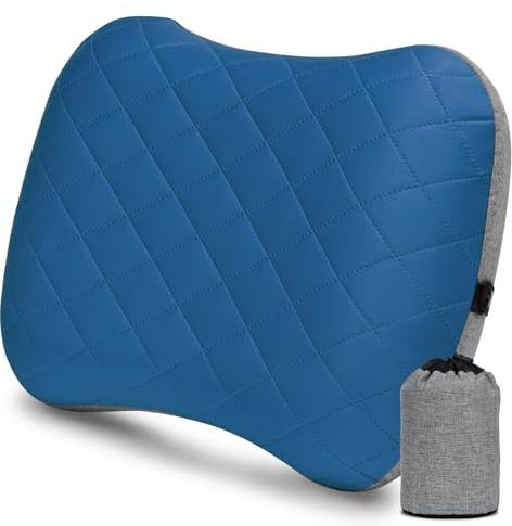 YISSVIC Cuscino Gonfiabile Campeggio con Federa Rimovibile, Cuscino da Viaggio Gonfiabile Ultraleggero Pieghevole per Campeggio/Trekking/Viaggio/Spiaggia/Volo Aereo, Blu