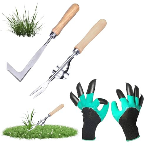 Hillylolly 2pcs Désherbeur Manuel, Arrache Racine, Arrache Mauvaise Herbes Jardinage, Extracteur Mauvaises Herbes, Outil de Désherbage, Outil de Jardin de Désherbage Manuel, Désherbeur de Jardin