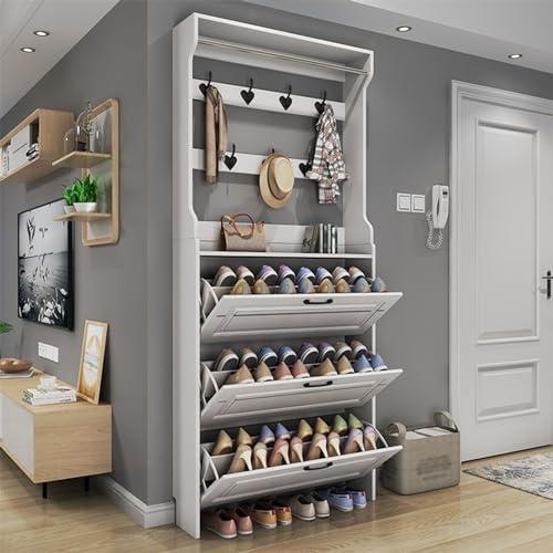 ANram Industrial Hall Tree with 3 Flip Drawers, Shoe Rack Cabinet for Entryway, Hallway, Mudroom or Closet