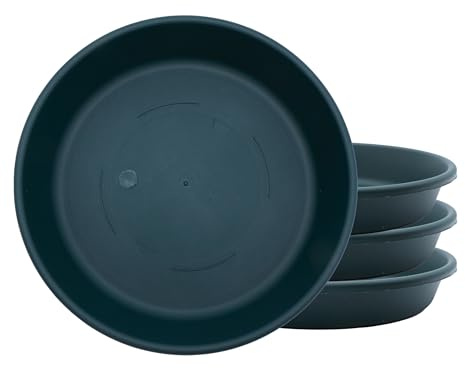 The HC Companies Lot de 4 soucoupes Rondes Classiques en Plastique pour Plantes d'intérieur et d'extérieur - Vert Sapin, 27,3 x 27,3 x 4,4 cm