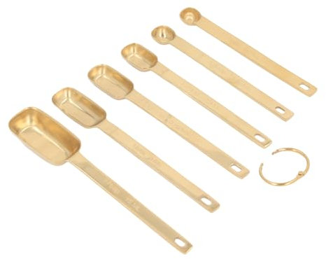 Measuring Spoons Set of 6, Stainless Steel Rectangle Measuring Cups Accurate Clear Marking Easy to Clean with Buckle Teaspoon Measure Spoon for Dry Liquid for Kitchen Cooking (Gold)