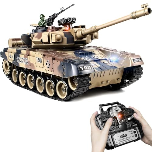 Carro Armato Telecomandato T-90, 1:18 RC Tank Militare con Sparo BB, Fumo, Luci e Suoni Realistici Carro Armato Giocattolo Radiocomandato per Adulti e Bambini 6+ Veicolo da Combattimento Tattico