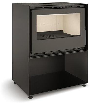 TJ - Poêle à Bois JÚCAR 49 * 70 avec Bûcher de 6,4 kW avec 2 Ventilateurs Tangentiels Verre Céramique Propre et Chauffage Efficace Haute Performance