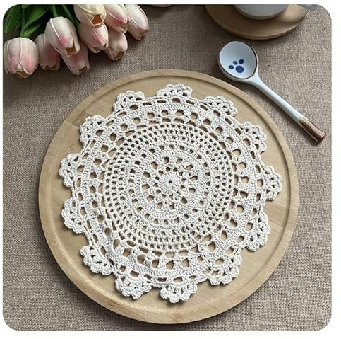 Hrlace Handgemachte Häkeln Tischset Vintage Flower Platzset Spitze Untersetzer Gehäkelte Teedeckchen Rustikal Tisch Deckchen Traumfänger Deko für Esszimmer Hochzeit Festival Teeparty (Beige) 25cm
