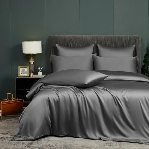 Luowei Sommer Bettwäsche 135 x 200 cm Grau Bambus Kühlung Atmungsaktiv Bettbezug Set aus Bambus Polyester Anti-Falten für Nachtschweiß mit Reißverschluss und 1 Kissenbezug 80x80cm