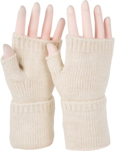 styleBREAKER Damen Fingerlose Strickhandschuhe Elastischer Bund | 16,5x9 cm Maß, 9 cm breites Bündchen, 4 cm Daumenlänge. Smartphone-Bedienung möglich. Einheitsgröße für Erwachsene, wärmend.