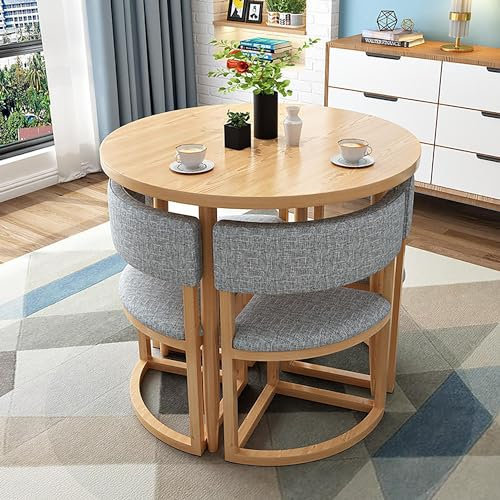 Rundes Konferenztisch- und Stühle-Set für Verhandlungen, 5-teiliges Küchen-Esstisch-Set für kleine Räume, Metallrahmen, Esstisch-Set für 4 Personen, ideal für Wohnungen und kleine Räume (Stofffarbe)