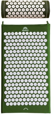 ShaktiMat [L'original] Tapis + Coussin Acupression - Soulage douleur dans le Dos, Pieds, Nuque, Jambes - Améliore circulation sanguine & Sommeil - Coton Biologique - Fabrication éthique - Vert