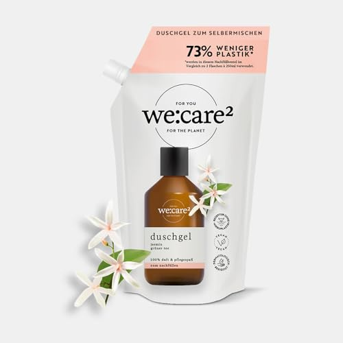 we:care² Recharge de gel douche 500 ml jasmin/thé vert – Recharge de gel douche durable et végétalien sans silicone, parabène et microplastique – Recharge de savon liquide – Recharge