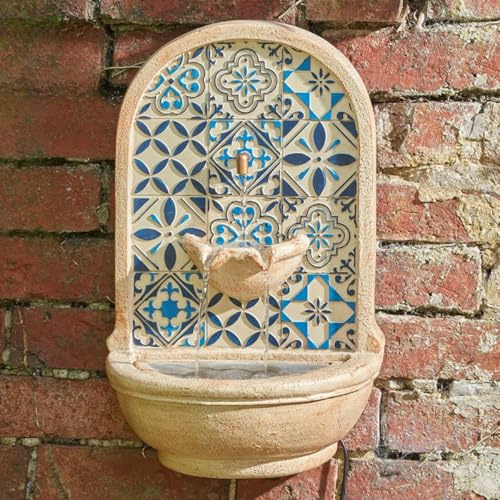 Festive Lights - Fontaine à eau solaire murale Aragon 50 cm avec motif mosaïque - Polyrésine multicolore IP44, fonction jardin extérieur - Batterie rechargeable, pompe de recirculation et fixation
