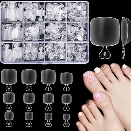 240pcs Long False Toe nails, 12 Sizes Matte Acrylic Artificial Fake Toenail Tips, 16mm Wide Big Toe Nails for Nail Repair, Nail Salon and Nail Art DIY - Large Sizes(easy to file&paint)