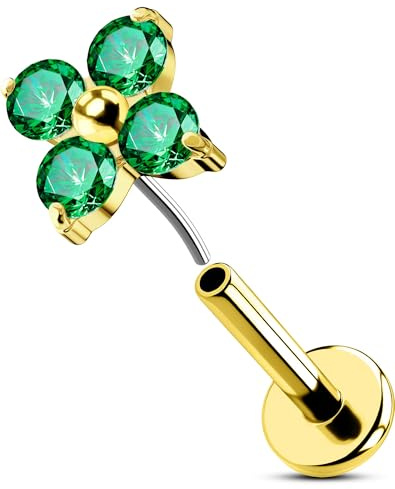 OUFER 16G Gold Helix Piercing Threadless Blume Knorpel Ohrpiercing Edelstahl 316L Tragus Earring Klar Eisen Grüner CZ Lip Stud für Frauen 6/8 mm