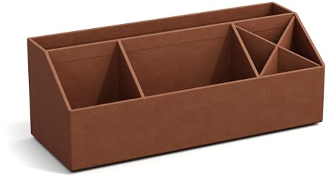 BIGSO ELISA Schreibtisch Organizer – Aufbewahrungsbox mit 4 Fächern – Schreibtischablage für Zettel, Büroklammern, Stifte & Kleinteile – Sortierkasten aus Faserplatte und Papier – sienna
