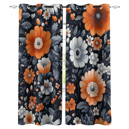 Genérico Cortinas habitacion 100X140cm(HxB Flores De Colores Cortinas acusticas Cortina térmicas con diseño Vintage, poliéster Blackout con Ojales para Dormitorio E24-4-805