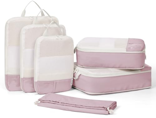 Narwey Packing Cubes Compression, Koffer Organizer Set, Kofferorganizer | 5 Packtaschen Set in Verschiedenen Größen für Koffer, Platzsparend Packwürfel Kompression für Reise Essentials, Pastellfarben