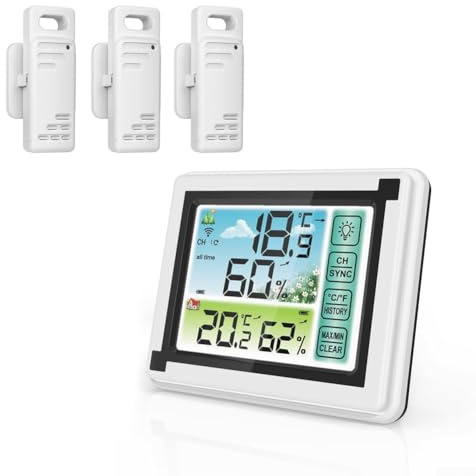Station météo sans fil avec 3 capteurs et écran tactile couleur pour surveiller la température et l'humidité à l'intérieur et à l'extérieur