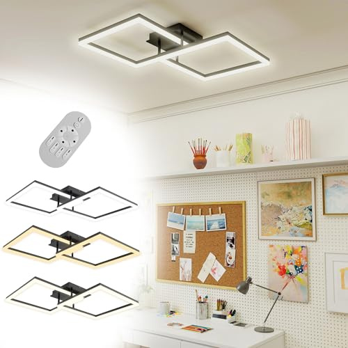 UISEBRT Deckenlampe LED Deckenleuchte mit Fernbedienung, 48W Dimmbar 2800-6500K Schlafzimmerlampe,Modern Design Eckig Deckenbeleuchtung IP44 Energiesparend für Schlafzimmer Küche Büro Wohnzimmer