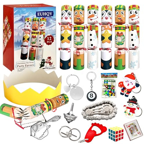 EUHQY 12Pack 10 Christmas Non-Snap Table Favors - Cute Characters Party Favors With Crown Hat, Jake and Xmas Gift For Christmas Parties Dinners Holidays