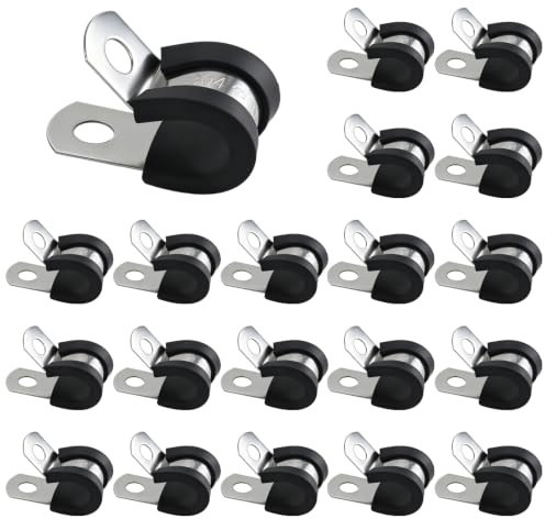 20 Stück Rohrschellen Edelstahl,Gummi Gefüttert Schlauchschelle P-Schelle | 10mm P-Klammern,R Form Kabelschellen,Edelstahl Schlauchschellen Isolierklemme für Kabel,Leitung,Draht,Schlauch