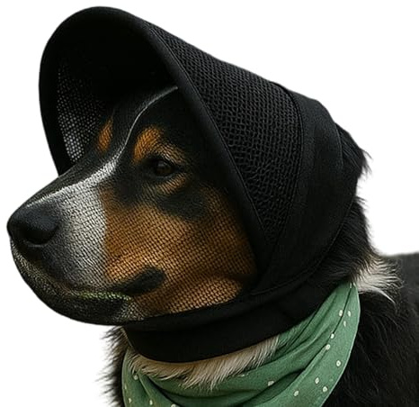 Hunde-Gesichtsschutz – verstellbarer Netz-Kopfschutz mit atmungsaktivem Stoff, langlebiger Outdoor-Kopfschutz für große Hunde, geeignet für kleine und mittlere Rassen, Welpen, Reisen, Wandern, Camping