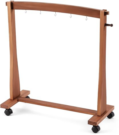 Ripeng Gong Chimes Wood Stand for 22 to 26 Gongs with Base for 1 Gong or 5 Chimes Wood Drum Stand with Brake Pulley for Sound Therapy and Meditation(Brown, Style A)