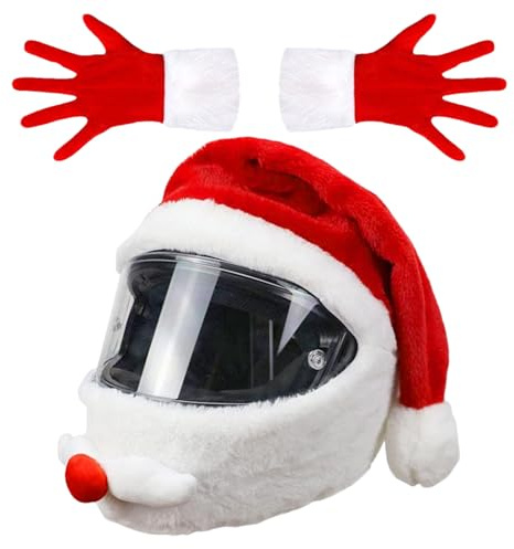 Santa Motorrad-Helmüberzug – Plüsch Weihnachtshelm Überzug mit Santa Claus Design, Personalisierter Cartoon Helm Schutz, Inklusive Weihnachts-Handschuhe, Festliche Helmdekoration für Männer & Frauen,