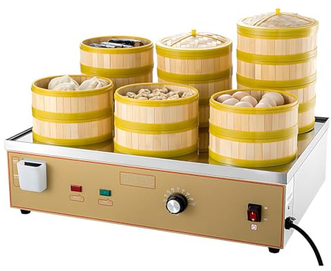 AETEREOS Vaporiera Elettrica per Dim Sum, Vaporiera Elettrica Professionale, con Allarme di Ebollizione a Secco, Impostazione della Temperatura Costante 30-110℃ 6holes
