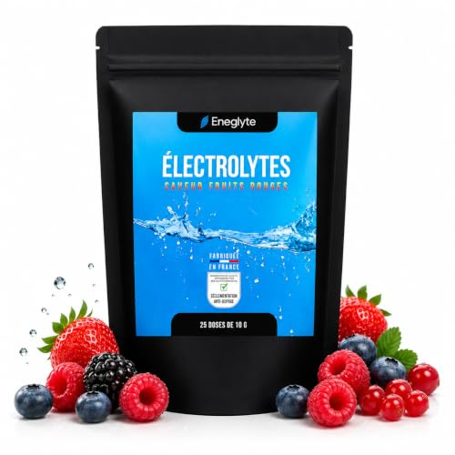 Eneglyte Électrolytes Hydratation, Boisson Électrolytes (Fruits Rouges) | En Poudre 250 gr, 25 Doses Avec Cuillère Doseuse, Vitamines C, E et B, NORME AFNOR NF EN 17444, Running, Sport d'Endurance