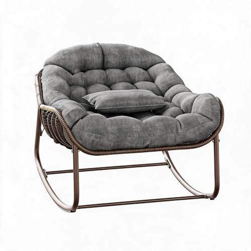 Garvee Bequemer Papasan Schaukelstuhl für Garten & Terrasse – Outdoor Rattan Ei-Stuhl mit komfortablem Kissen und stabilem Metallrahmen – Ideal als Relax Lesesessel auf Balkon, Veranda oder im Outdoor
