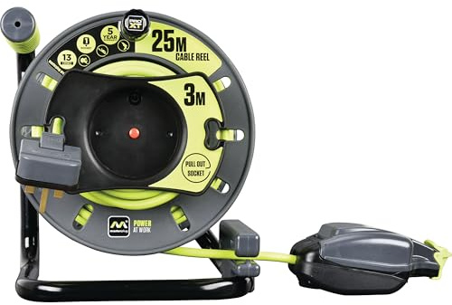 Masterplug OMU2513FL3IP-PX Pro-XT Kabeltrommel mit wetterfester Einzelbuchse in der Leitung, 25 m mit 3 m rückwärtigem, gut sichtbarem Kabel, grün