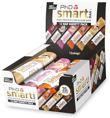PhD Nutrition Smart Bar Barras de Proteína Surtido 12x64g - Snack Alto en Proteína con 20g de Proteína y Poco Azúcar, Barra de Proteínas Amiga de los Macros