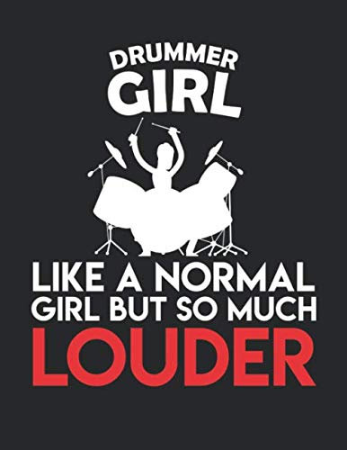 Notenheft: Das Notenbuch für alle Schlagzeuger ♦ über 100 blanko Seiten im A4 Format zum niederschreiben deiner besten Songs und Lieder ♦ Motiv: Drummer girl 5