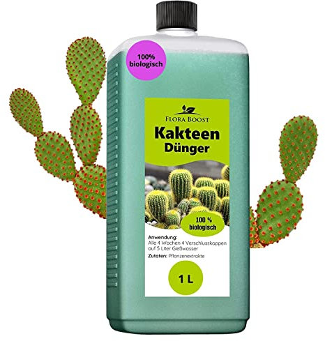 Konfitee Kakteen Dünger Flora Boost 1000ml I Für bis zu 200L Gießwasser I Für Kakteen & andere Sukkulenten Pflanzen I Flüssiger Blatt- & Wurzeldünger I 100% natürlicher Pflanzendünger