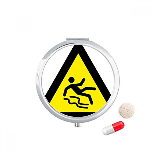 Warning Symbol Yellow Black Slippy Floor Triangle Pill Case Pocket Medicine Storage Box Container Dispenser