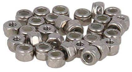 MroMax M2 x 0,4 mm Nylon-Einsatz-Sechskant-Kontermuttern, 304 Edelstahl, glatte Oberfläche, 50 Stück