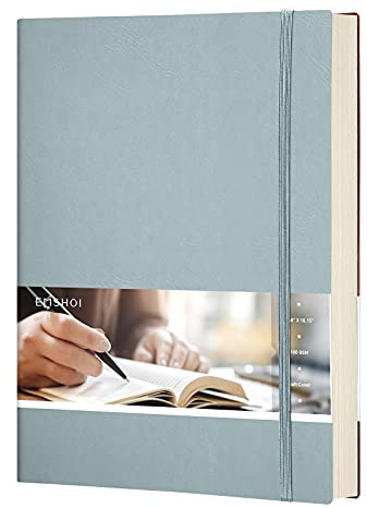 EMSHOI Notebook College Ruled - B5 Large Thick Notebook Leather Journal with Free Sticky Notes, 204 Numbered Pages,100gsm Thick Lined Paper, Softcover, 7.5x10-GrayBlue