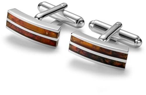 STERLL Boutons De Manchette Homme En Argent 925 Avec Ambre En Boîte Cadeau