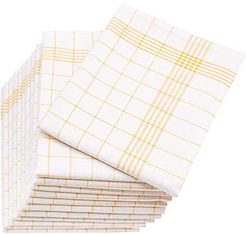 Merkanta Geschirrtücher 10er Set, Küchentücher 50x70cm, 100% Baumwolle, Geschirrhandtücher, gelb weiß kariert, super saugfähig, waschbar bei 95 Grad und trocknergeeignet