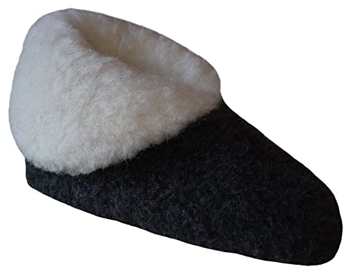 SamWo, 100% reine Schafwolle Hausschuhe Wollhausschuhe Fußwärmer Hüttenschuhe Stiefel schwarz Premium, FW Yeti